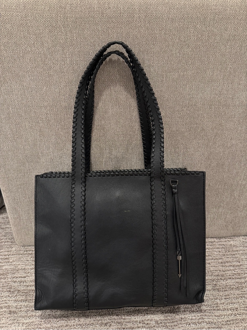 Mackage Black Leather Woven Tote Bag Purse Arrow Hardware Morocco 14x12
